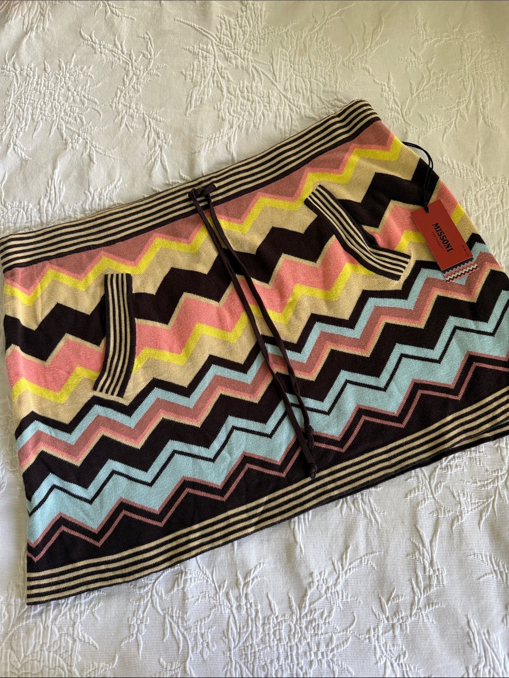 Missoni Multicolor Zigzag Knit Mini Skirt - Pink/Blue/Yellow size L